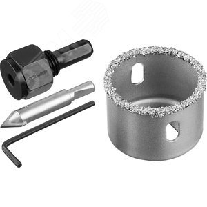 Коронка-чашка ''Профессионал'' c карбид-вольфрамовым нанесением, 38 мм, высота 25 мм, в сборе с державкой и сверлом 2