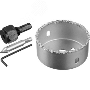 Коронка-чашка ''Профессионал'' c карбид-вольфрамовым нанесением, 64 мм, высота 25 мм, в сборе с державкой и сверлом 2