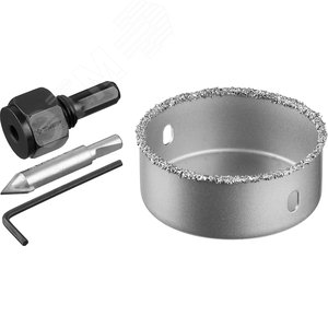 Коронка-чашка ''Профессионал'' c карбид-вольфрамовым нанесением, 67 мм, высота 25 мм, в сборе с державкой и сверлом 2