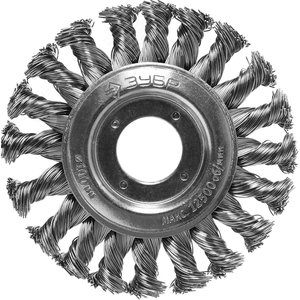 Щетка дисковая для УШМ, плетеные пучки стальной проволоки 0,5мм, 100х22мм ''Профессионал''.