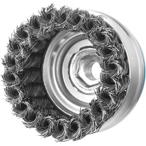 Щетка чашечная усиленная для УШМ, плетеные пучки стальной проволоки 0,5мм, 80ммхМ14 ''Профессионал''. 2