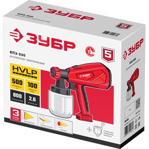 Краскопульт (краскораспылитель) электрический, HVLP, 0.8л, 0-800мл/мин, вязкость краски 100 DIN/сек, сопло 2.6мм, 500Вт 2