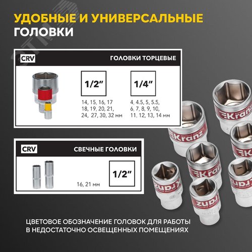 Набор инструментов, 1/2, 1/4, CrV, пластиковый кейс, 82 предмета - фото 5