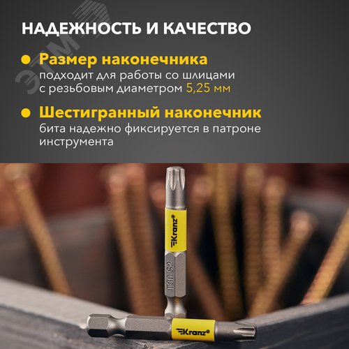 Бита для шуруповерта Torx T30х50 мм (упак. - 2 шт.) - фото 4