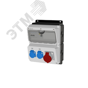 Комбинация розеток , Вход М32, клеммы, УЗО 4P/40A/30mA, 1xCEE16A5p, 2xSchuko16A, IP44. - AlpenBox