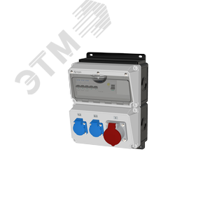Комбинация розеток , Вход М32, клеммы, УЗО 4P/40A/30mA, 1xCEE16A5p, 2xSchuko16A, IP44. - AlpenBox