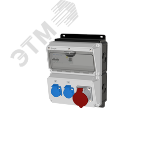 Комбинация розеток , Вход М32, клеммы, УЗО 4P/40A/30mA, 1xCEE32A5p, 2xSchuko16A, IP44. - AlpenBox