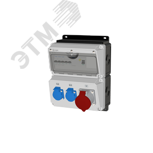 Комбинация розеток , Вход М32, клеммы, УЗО 4P/40A/30mA, 1xCEE32A5p, 2xSchuko16A, IP44. - AlpenBox