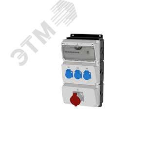 Комбинация розеток , Вход М40, клеммы, УЗО 4P/63A/30mA, 1xCEE32A5p, 3xSchuko16A, IP44. - AlpenBox