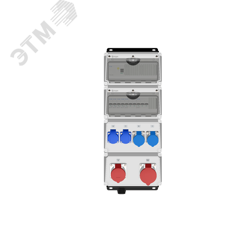 Комбинация розеток , Вход М40, клеммы, УЗО 4P/63A/30mA, 1xCEE32A5p, 1xCEE16A5p, 2xCEE16A3p, 2xSchuko16A, IP44. - фото 2