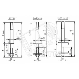 SOT24.10R Штырь для траверсы H=354, квадратные    шайб ы (SOT24.10R) - Ensto