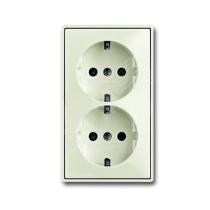 Розетка SCHUKO 16А 250В, двойная, с защитными шторками, серия Basic 55, цвет chalet-white - фото 2