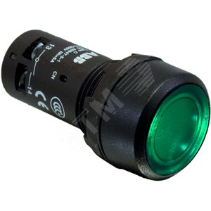 Кнопка с подсветкой CP1-11G-10 зеленая 24В AC/DC с плоской клавишей без фиксации 1НО 2