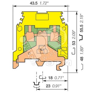 Клемма M2.5/5P 2.5 мм.кв Земля желто-зеленая (5488R2700) - ABB