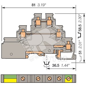 Клемма винтовая 2.5мм.кв D2.5/6.DPA1 трехуровневая (5643R2700) - ABB