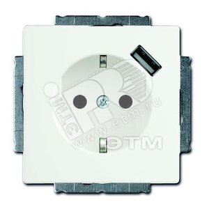 Розетка Schuko с устройством зарядным USB белый бархат  защита от перегрузки и КЗ безвинтовые клеммы - ABB