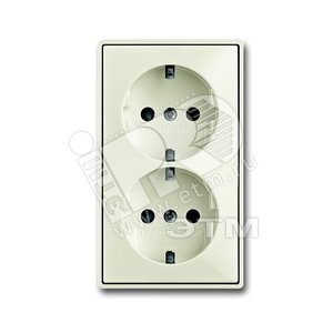 Розетка SCHUKO 16А 250В, двойная, с защитными шторками, серия Basic 55, цвет chalet-white - ABB