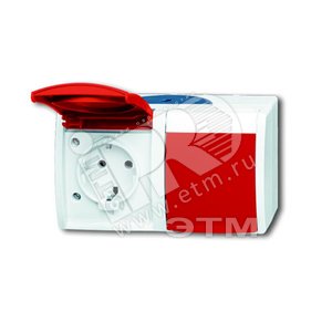 Розетка двойная горизонтальная 2Р+Е IP44 для открытого монтажа ocean c красной крышкой - ABB