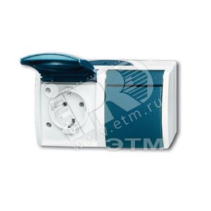 Розетка SCHUKO 16А 250В IP44, двойная, для открытого монтажа, с защитными шторками, серия ocean, цве - ABB
