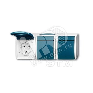OCEAN Розетка тройная наружная со шторками серый/сине-зеленый 16А 250В IP44 (2300/3 EBW-53) - ABB