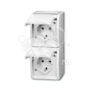 Розетка SCHUKO 16А 250В IP44, двойная вертикальная, для открытого монтажа, серия ocean, цвет альпийский белый - ABB