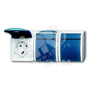 Розетка SCHUKO 16А 250В IP44, тройная, для открытого монтажа, серия ocean, цвет серый/сине-зелёный | 2084-0-0725 | 2CKA002084A0725 | ABB