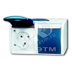 Розетка SCHUKO 16А 250В IP44, двойная, горизонтальная, с полем для надписи, для открытого монтажа, с - ABB