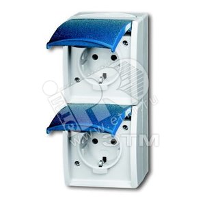 Розетка SCHUKO 16А 250В IP44, двойная вертикальная, для открытого монтажа, серия ocean, цвет серый/с - ABB