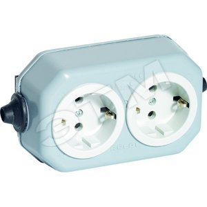 2 розетки Schuko в металлическом корпусе 2P+E IP44, с крышками, 10/16A 250В (2210L) - ABB
