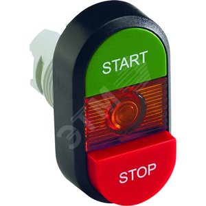 Кнопка двойная MPD15-11R (зеленая/красная-выступающая) красная-в ыступающая линза с текстом (START/STOP) (1SFA611144R1101) - фото 2