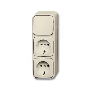 Блок из 1-клавишного перекл. и 2-х розеток SCHUKO для открытого монтажа, серия Busch-Duro 2000 AP, цвет сл. кость | 1686-0-0013  | 2CKA001686A0013 | A - фото 2