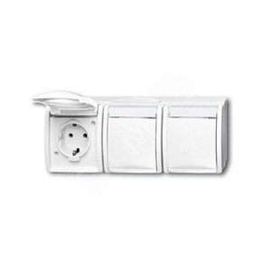 Розетка SCHUKO 16А 250В IP44, тройная, для открытого монтажа, с полем для надписи, серия ocean, цвет альп. белый | 2084-0-0716 | 2CKA002084A0716 | AB 2