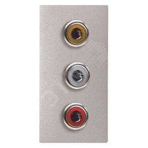 Механизм 3xRCA разъёма, красный+белый, 1-модульный, серия Zenit, цвет серебристый (N2155.3 PL) - фото 2