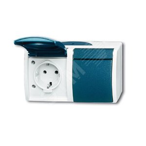 Розетка SCHUKO 16А 250В IP44, двойная, для открытого монтажа, с защитными шторками, серия ocean, цве - фото 2