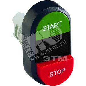 Кнопка двойная MPD15-11B (зеленая/красная-выступающая) непрозрачная черная линза с текстом (1SFA611144R1106) - ABB