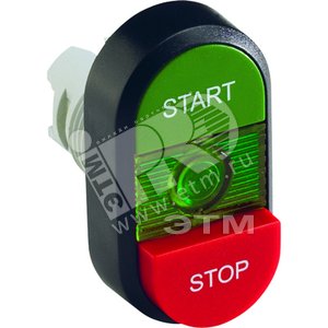 Кнопка двойная MPD15-11G (зеленая/красная-выступающая) зеленая линза с текстом (START/S (1SFA611144R1102) - ABB