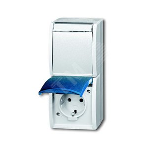 Розетка SCHUKO 16А 250В IP44, двойная вертикальная, для открытого монтажа, серия ocean, цвет серый/сине-зелёный | 2084-0-0702  | 2CKA002084A0702 | ABB - фото 2