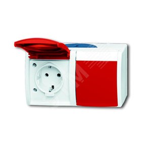Розетка двойная горизонтальная 2Р+Е IP44 для открытого монтажа ocean c красной крышкой - фото 2