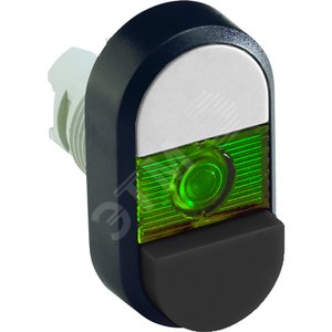 Кнопка двойная MPD17-11G (белая/черная-выступающая) зеленая линза с текстом (I/O) (1SFA611146R1102) - фото 2