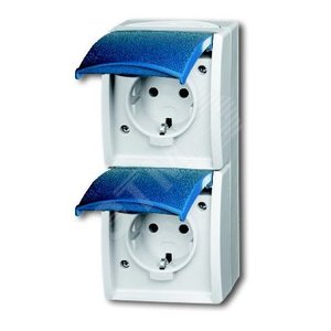 Розетка SCHUKO 16А 250В IP44, двойная вертикальная, для открытого монтажа, серия ocean, цвет серый/с - фото 2