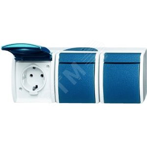 Розетка SCHUKO 16А 250В IP44, тройная, для открытого монтажа, серия ocean, цвет серый/сине-зелёный | 2084-0-0725 | 2CKA002084A0725 | ABB 2
