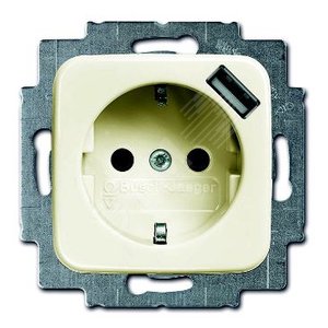 Розетка Schuko с устройством зарядным USB, 20 EUCBUSB-212-500, Busch-Duro слоновая кость, 16А, 700 мА | 2011-0-6174  | 2CKA002011A6174 | ABB 2