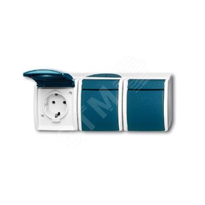 OCEAN Розетка тройная наружная со шторками серый/сине-зеленый 16А 250В IP44 (2300/3 EBW-53) - фото 2
