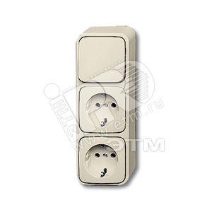 Блок из 1-клавишного перекл. и 2-х розеток SCHUKO для открытого монтажа, серия Busch-Duro 2000 AP, цвет сл. кость | 1686-0-0013  | 2CKA001686A0013 | A - ABB
