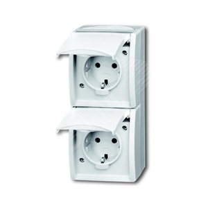 Розетка SCHUKO 16А 250В IP44, двойная вертикальная, для открытого монтажа, серия ocean, цвет альпийский белый - фото 2