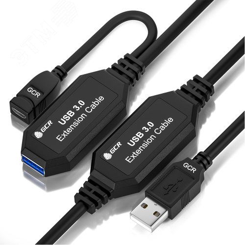 Активный удлинитель USB 3.0 AM/AF с усилителем сигнала и разъемом microUSB для доп. питания, 10м, черный - Greenconnect
