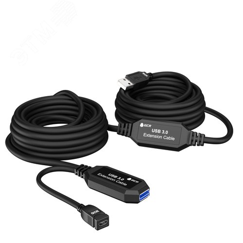 Активный удлинитель USB 3.0 AM/AF с усилителем сигнала и разъемом microUSB для доп. питания, 10м, черный - фото 2