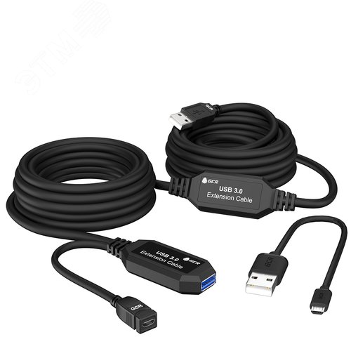 Активный удлинитель USB 3.0 AM/AF с усилителем сигнала и разъемом microUSB для доп. питания, 10м, черный - фото 3