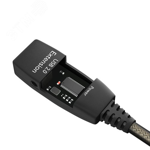 Активный удлинитель USB 2.0 AM на AF с 2-мя усилителями сигнала Premium, разъём для доп.питания, 25 м., черно-прозрачный - фото 2