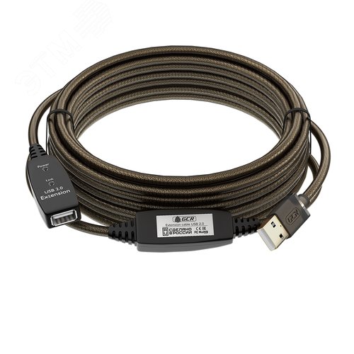 Активный удлинитель USB 2.0 AM на AF с 2-мя усилителями сигнала Premium, разъём для доп.питания, 25 м., черно-прозрачный - фото 3